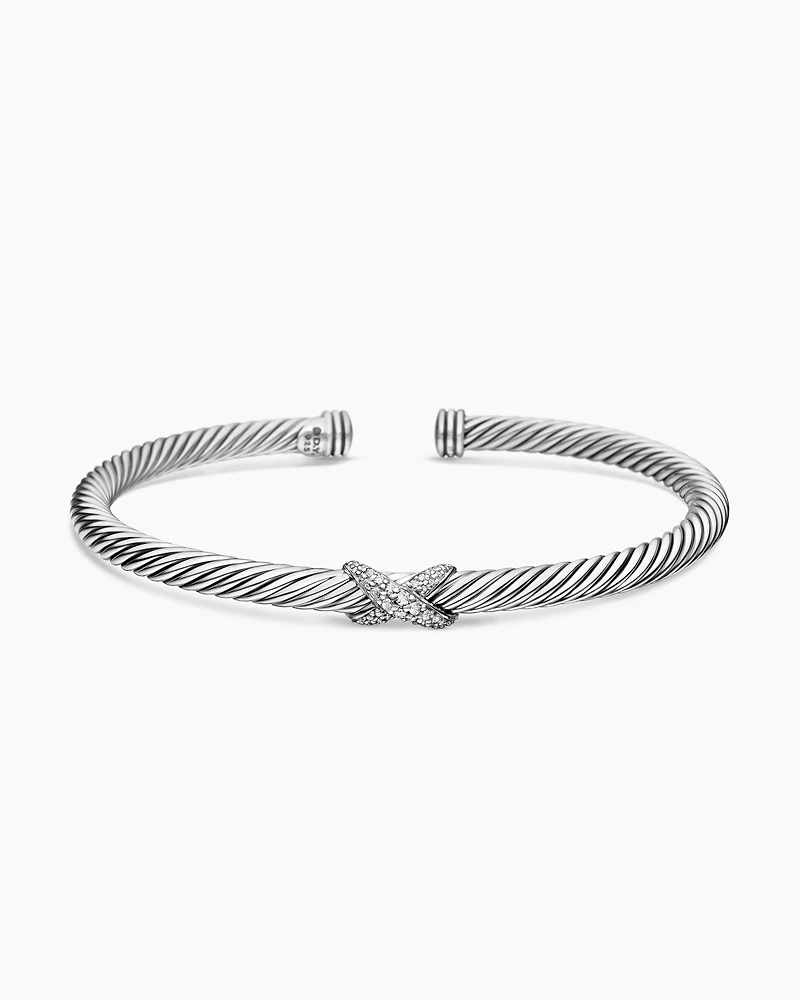 X Classic Cable Station Bracelet Sterling Silver with Diamonds, 4mm