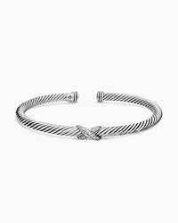 X Classic Cable Station Bracelet Sterling Silver with Diamonds, 4mm
