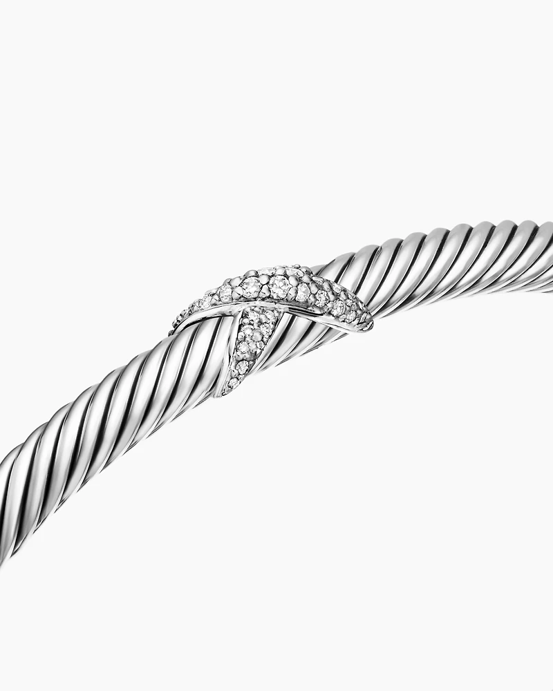 X Classic Cable Station Bracelet Sterling Silver with Diamonds, 4mm