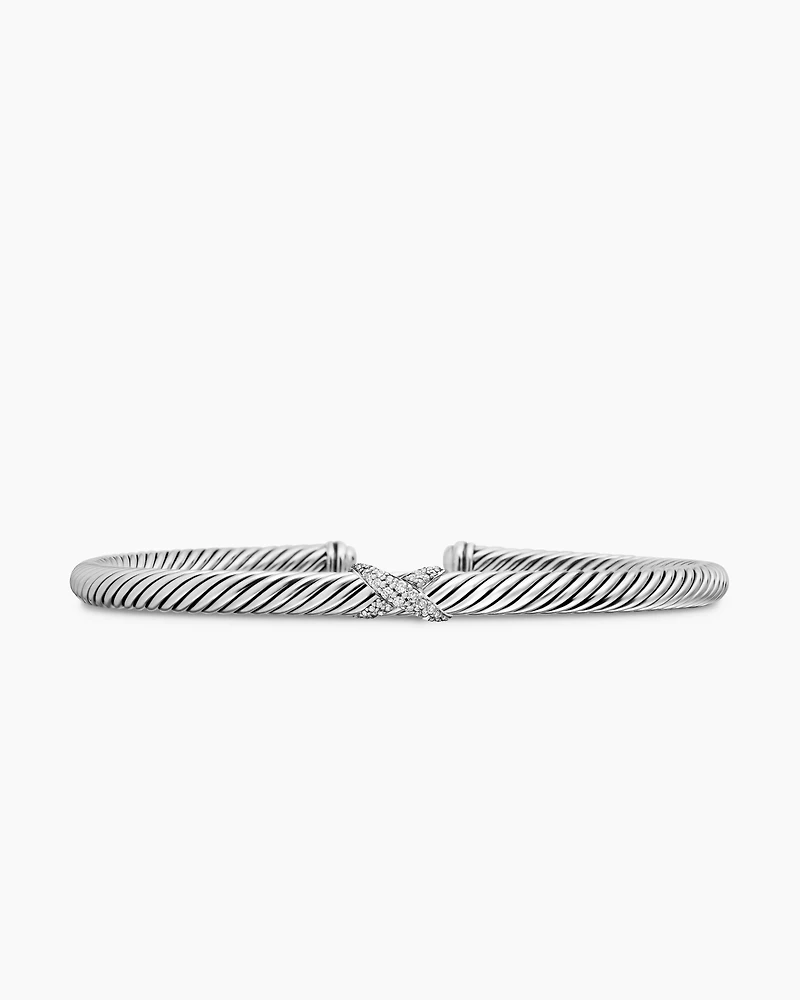 X Classic Cable Station Bracelet Sterling Silver with Diamonds, 4mm