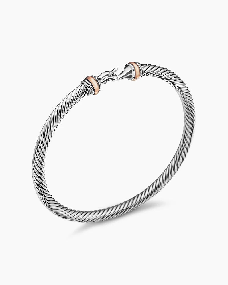 Buckle Classic Cable Bracelet Sterling Silver with 18K Rose Gold, 4mm