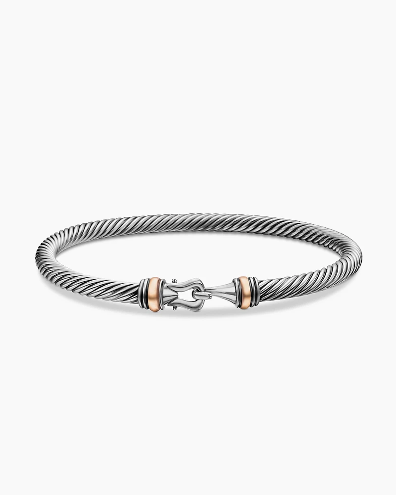 Buckle Classic Cable Bracelet Sterling Silver with 18K Rose Gold, 4mm