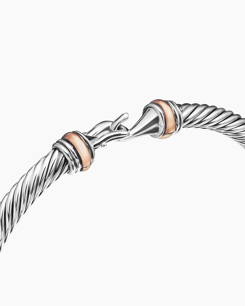 Buckle Classic Cable Bracelet Sterling Silver with 18K Rose Gold, 4mm