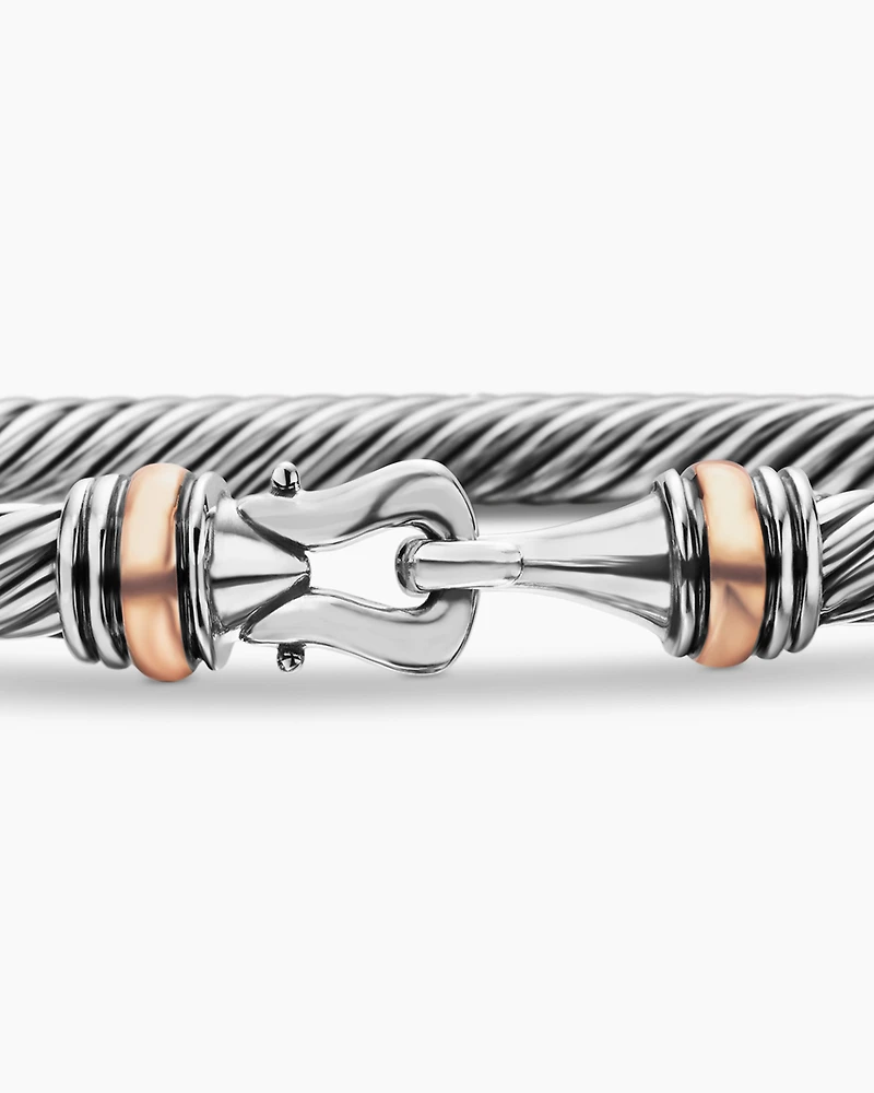 Buckle Classic Cable Bracelet Sterling Silver with 18K Rose Gold, 4mm