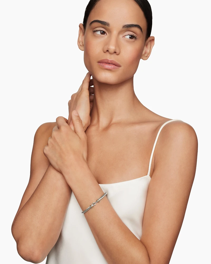 Buckle Classic Cable Bracelet Sterling Silver with 18K Rose Gold, 4mm