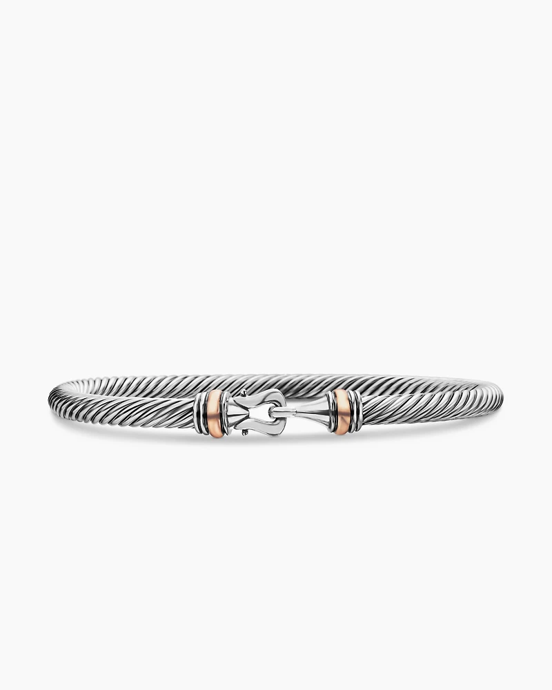 Buckle Classic Cable Bracelet Sterling Silver with 18K Rose Gold, 4mm