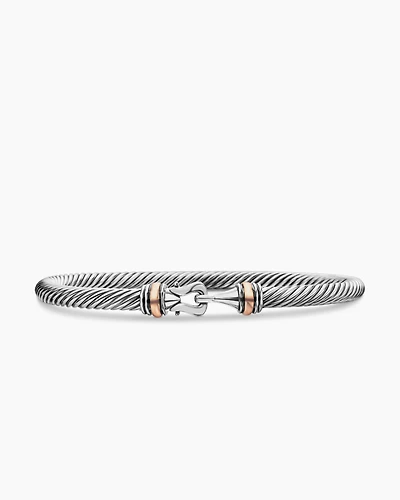 Buckle Classic Cable Bracelet Sterling Silver with 18K Rose Gold, 4mm