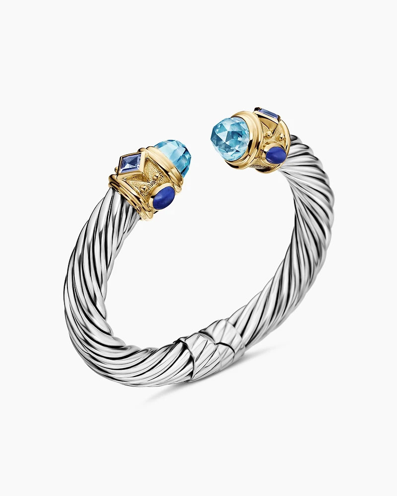 Renaissance® Classic Cable Bracelet in Sterling Silver with 14K Yellow Gold, Blue Topaz, Iolite and Lapis, 10mm
