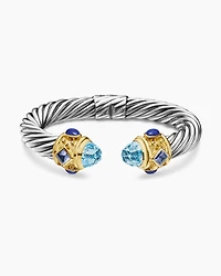 Renaissance® Classic Cable Bracelet in Sterling Silver with 14K Yellow Gold, Blue Topaz, Iolite and Lapis, 10mm
