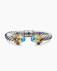 Renaissance® Classic Cable Bracelet in Sterling Silver with 14K Yellow Gold, Blue Topaz, Iolite and Lapis, 10mm