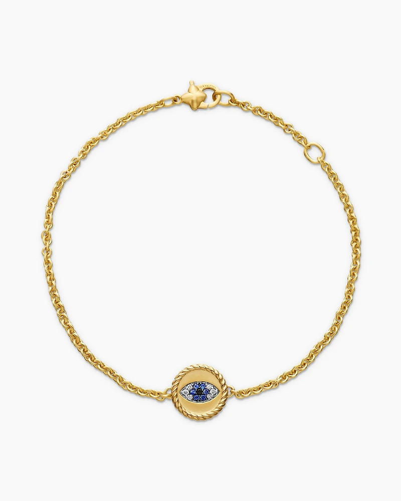 Cable Collectibles® Evil Eye Bracelet in 18K Yellow Gold with Pavé Sapphires and Diamonds, 2mm