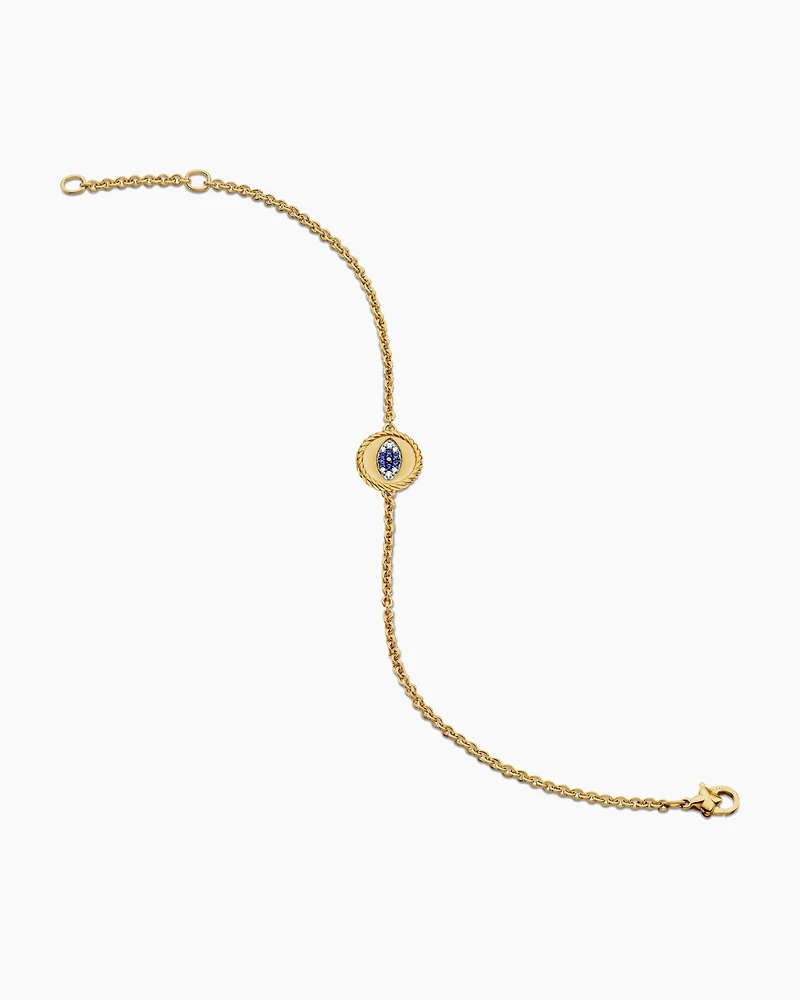 Cable Collectibles® Evil Eye Bracelet in 18K Yellow Gold with Pavé Sapphires and Diamonds, 2mm