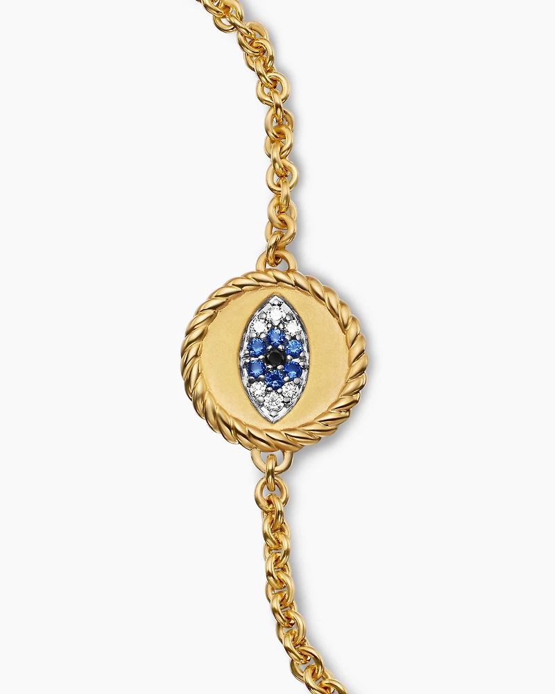 Cable Collectibles® Evil Eye Bracelet in 18K Yellow Gold with Pavé Sapphires and Diamonds, 2mm