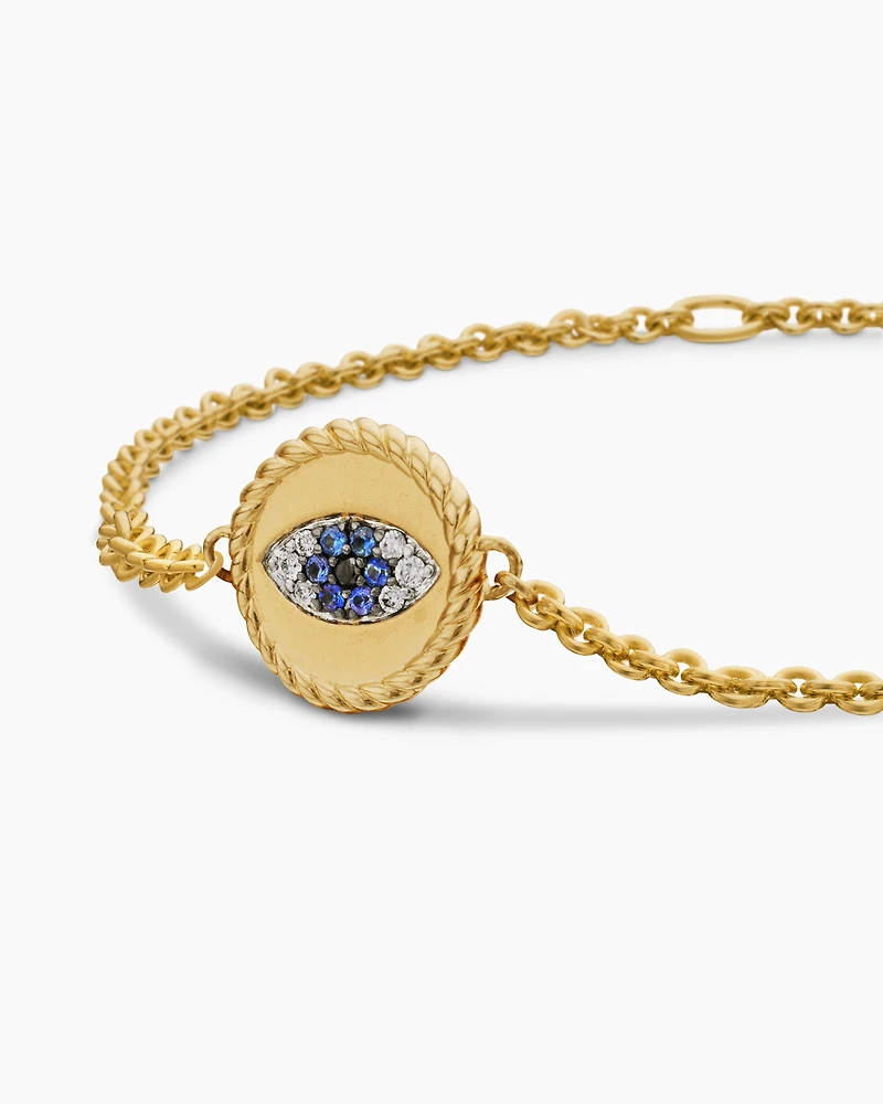 Cable Collectibles® Evil Eye Bracelet in 18K Yellow Gold with Pavé Sapphires and Diamonds, 2mm