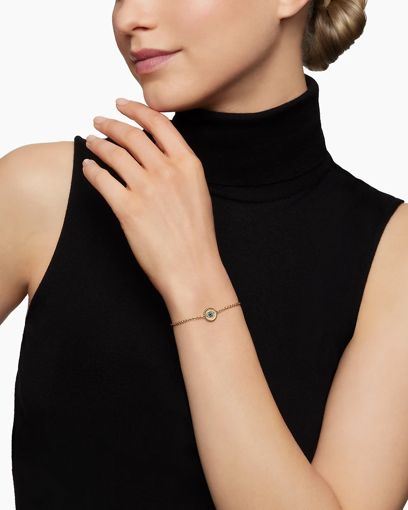Cable Collectibles® Evil Eye Bracelet in 18K Yellow Gold with Pavé Sapphires and Diamonds, 2mm