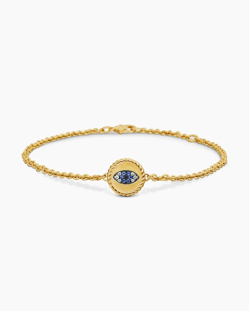 Cable Collectibles® Evil Eye Bracelet in 18K Yellow Gold with Pavé Sapphires and Diamonds, 2mm