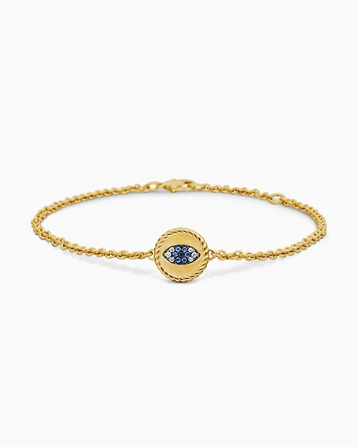 Cable Collectibles® Evil Eye Bracelet in 18K Yellow Gold with Pavé Sapphires and Diamonds, 2mm