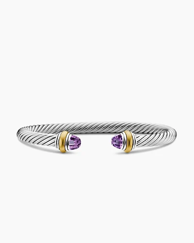 Classic Cable Bracelet Sterling Silver with 14K Yellow Gold and Amethyst, 5mm