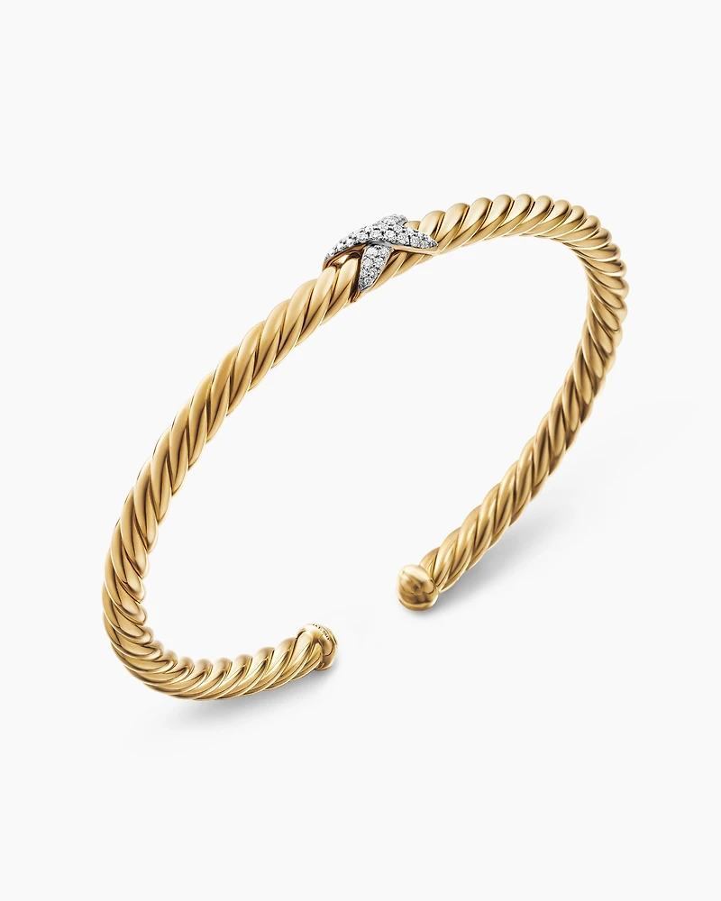 Cablespira X Station Bracelet 18K Yellow Gold with Diamonds, 4mm