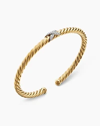 Cablespira X Station Bracelet 18K Yellow Gold with Diamonds, 4mm