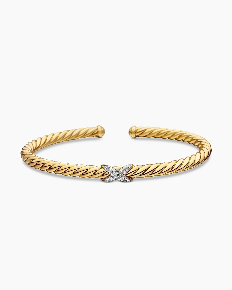 Cablespira X Station Bracelet 18K Yellow Gold with Diamonds, 4mm