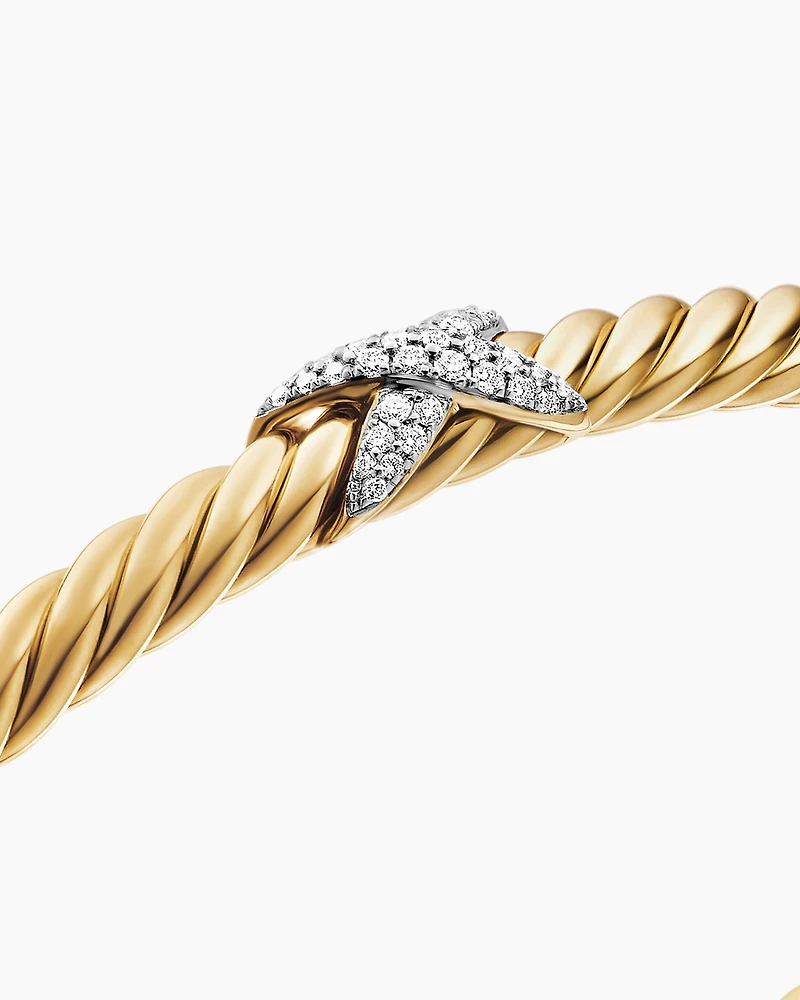 Cablespira X Station Bracelet 18K Yellow Gold with Diamonds, 4mm