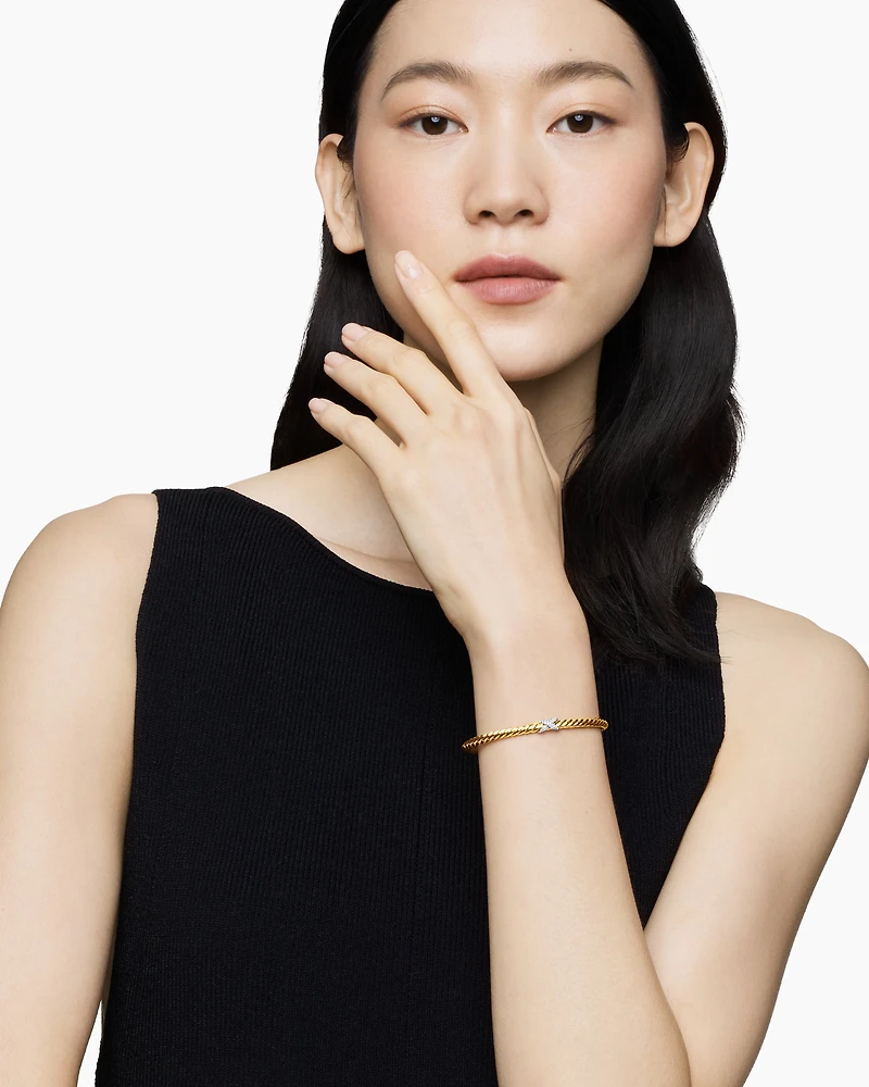 Cablespira X Station Bracelet 18K Yellow Gold with Diamonds, 4mm