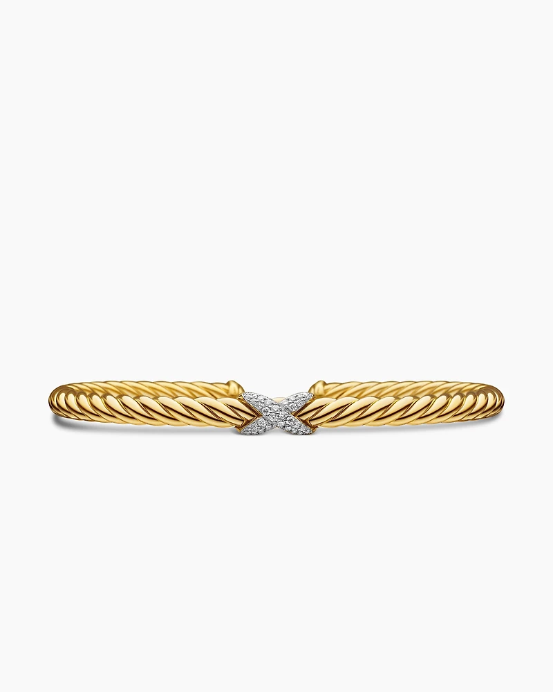 Cablespira X Station Bracelet 18K Yellow Gold with Diamonds, 4mm