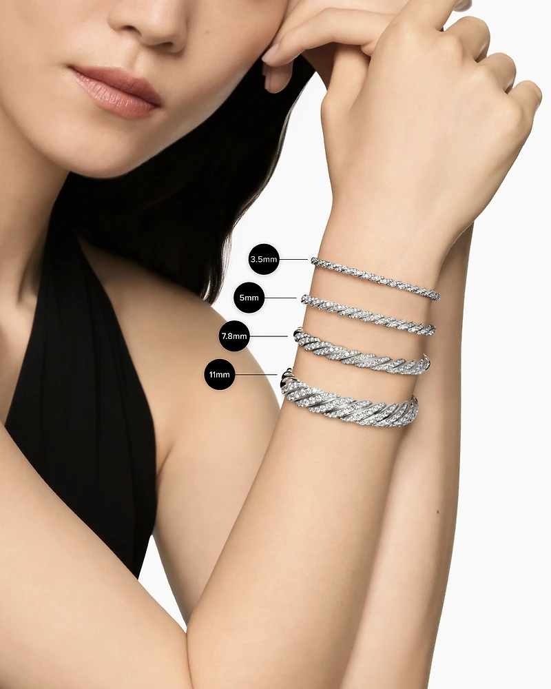 Sculpted Cable Flex Bracelet 18K White Gold with Black Rhodium and Diamonds, 3.5mm