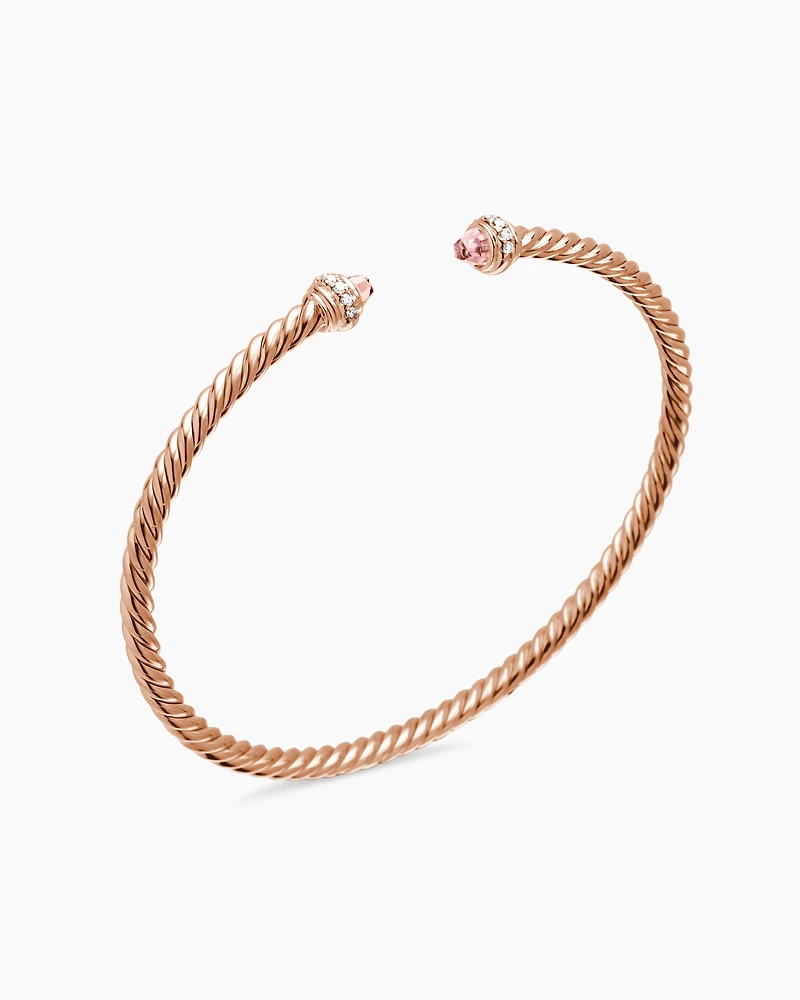 Classic Cablespira® Bracelet 18K Rose Gold with Morganite and Diamonds, 3mm