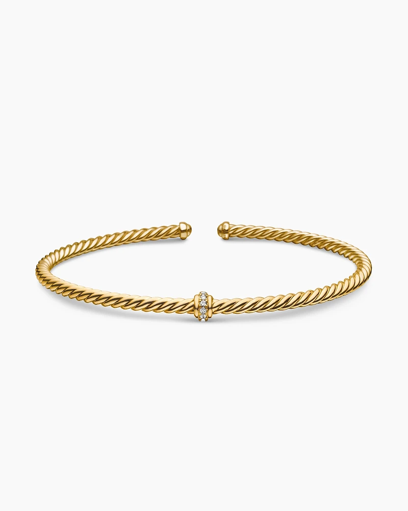 Classic Cablespira® Station Bracelet 18K Yellow Gold with Diamonds, 3mm