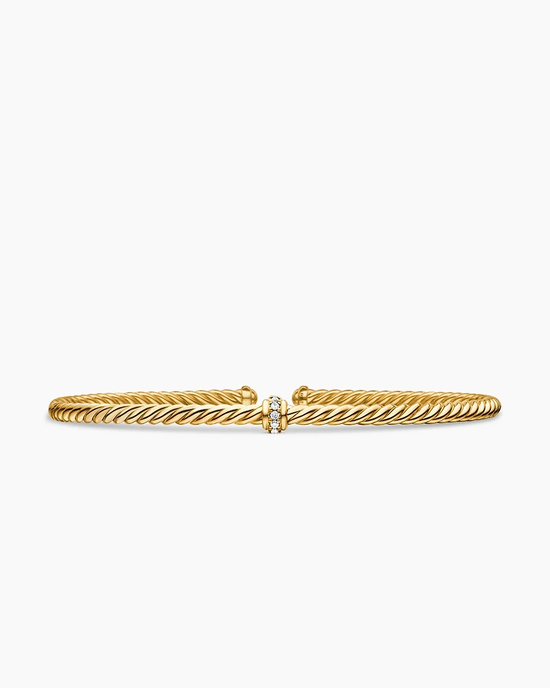 Classic Cablespira® Station Bracelet 18K Yellow Gold with Diamonds, 3mm
