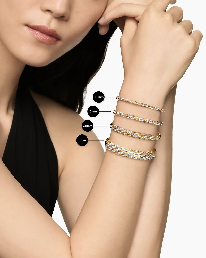 Sculpted Cable Flex Bracelet 18K Yellow Gold with Diamonds