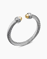 Classic Cable Bracelet Sterling Silver with 14K Yellow Gold Domes and Diamonds, 7mm