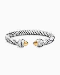 Classic Cable Bracelet Sterling Silver with 14K Yellow Gold Domes and Diamonds, 7mm