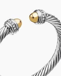 Classic Cable Bracelet Sterling Silver with 14K Yellow Gold Domes and Diamonds, 7mm
