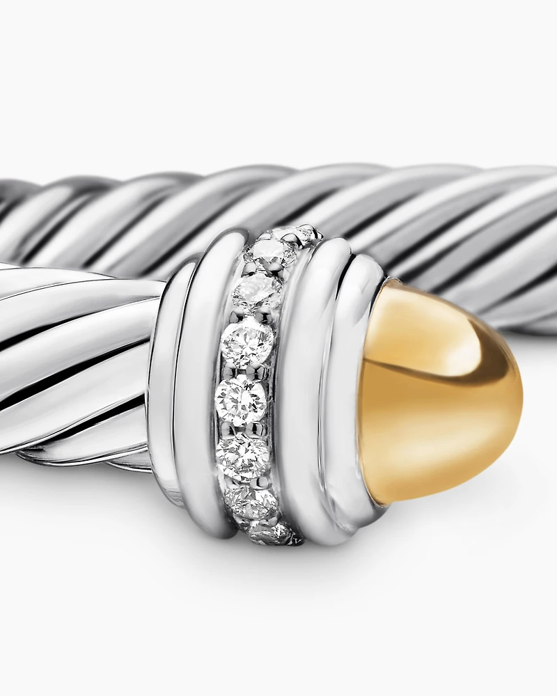 Classic Cable Bracelet Sterling Silver with 14K Yellow Gold Domes and Diamonds, 7mm