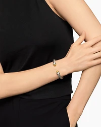 Classic Cable Bracelet Sterling Silver with 14K Yellow Gold Domes and Diamonds, 7mm