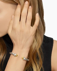 Classic Cable Bracelet Sterling Silver with 14K Yellow Gold Domes and Diamonds, 7mm