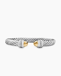 Classic Cable Bracelet Sterling Silver with 14K Yellow Gold Domes and Diamonds, 7mm
