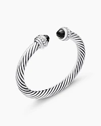 Classic Cable Bracelet Sterling Silver with Black Onyx and Diamonds, 7mm