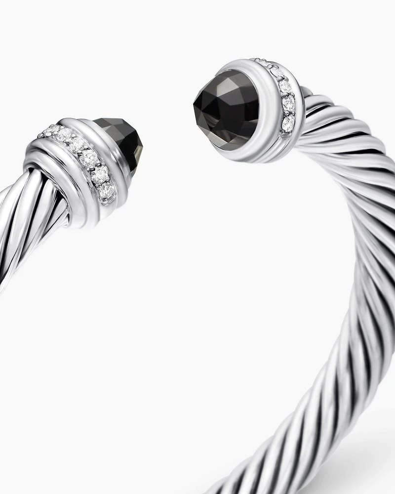 Classic Cable Bracelet Sterling Silver with Black Onyx and Diamonds, 7mm