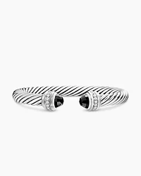 Classic Cable Bracelet Sterling Silver with Black Onyx and Diamonds, 7mm