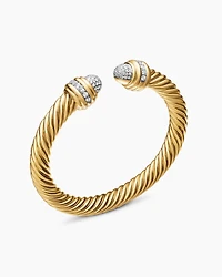 Cable Bracelet in 18K Yellow Gold with Diamonds, 7mm