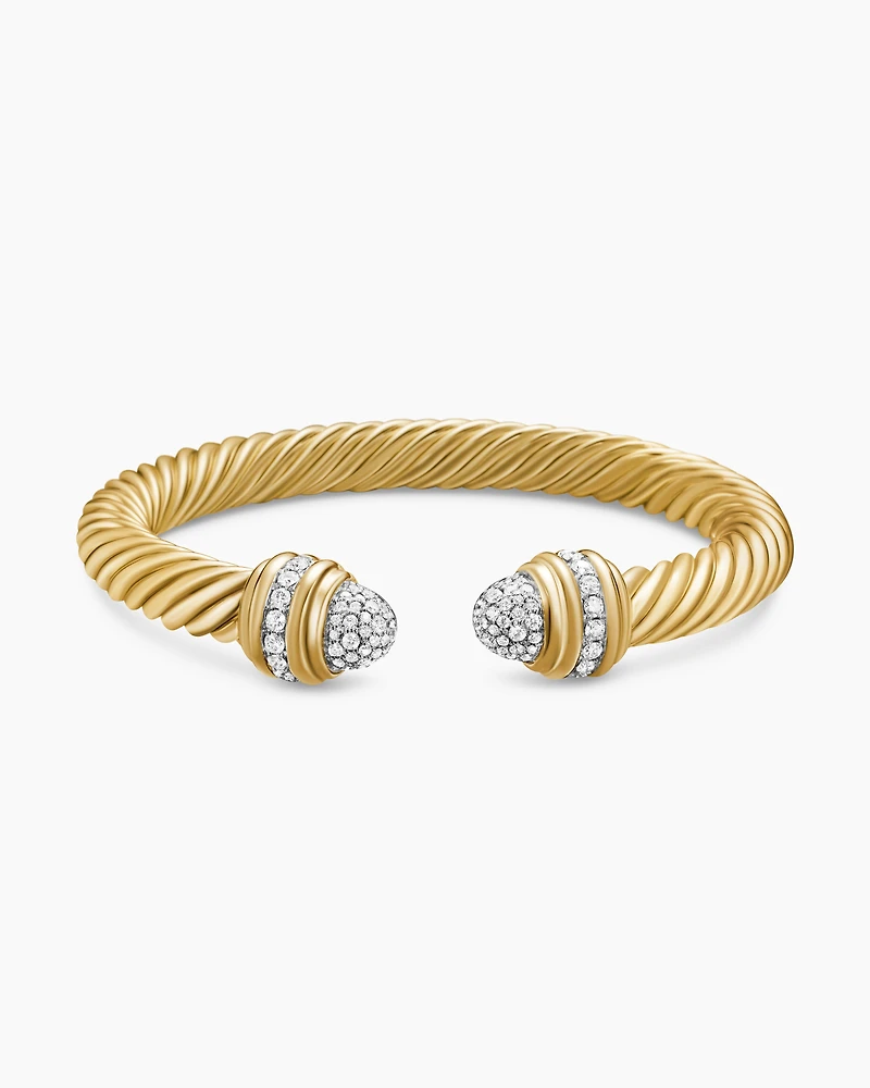 Cable Bracelet in 18K Yellow Gold with Diamonds, 7mm