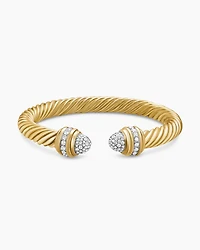 Cable Bracelet in 18K Yellow Gold with Diamonds, 7mm