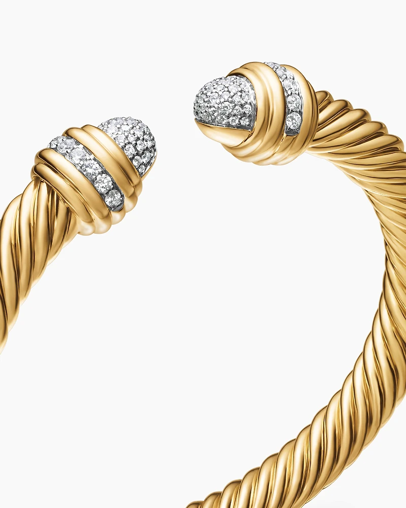 Cable Bracelet in 18K Yellow Gold with Diamonds, 7mm