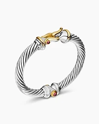 Buckle Classic Cable Bracelet Sterling Silver with 18K Yellow Gold and Rhodolite Garnets, 7mm
