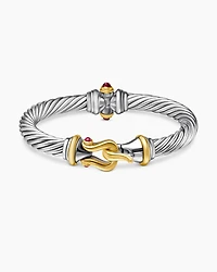 Buckle Classic Cable Bracelet Sterling Silver with 18K Yellow Gold and Rhodolite Garnets, 7mm