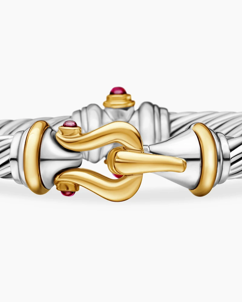 Buckle Classic Cable Bracelet Sterling Silver with 18K Yellow Gold and Rhodolite Garnets, 7mm